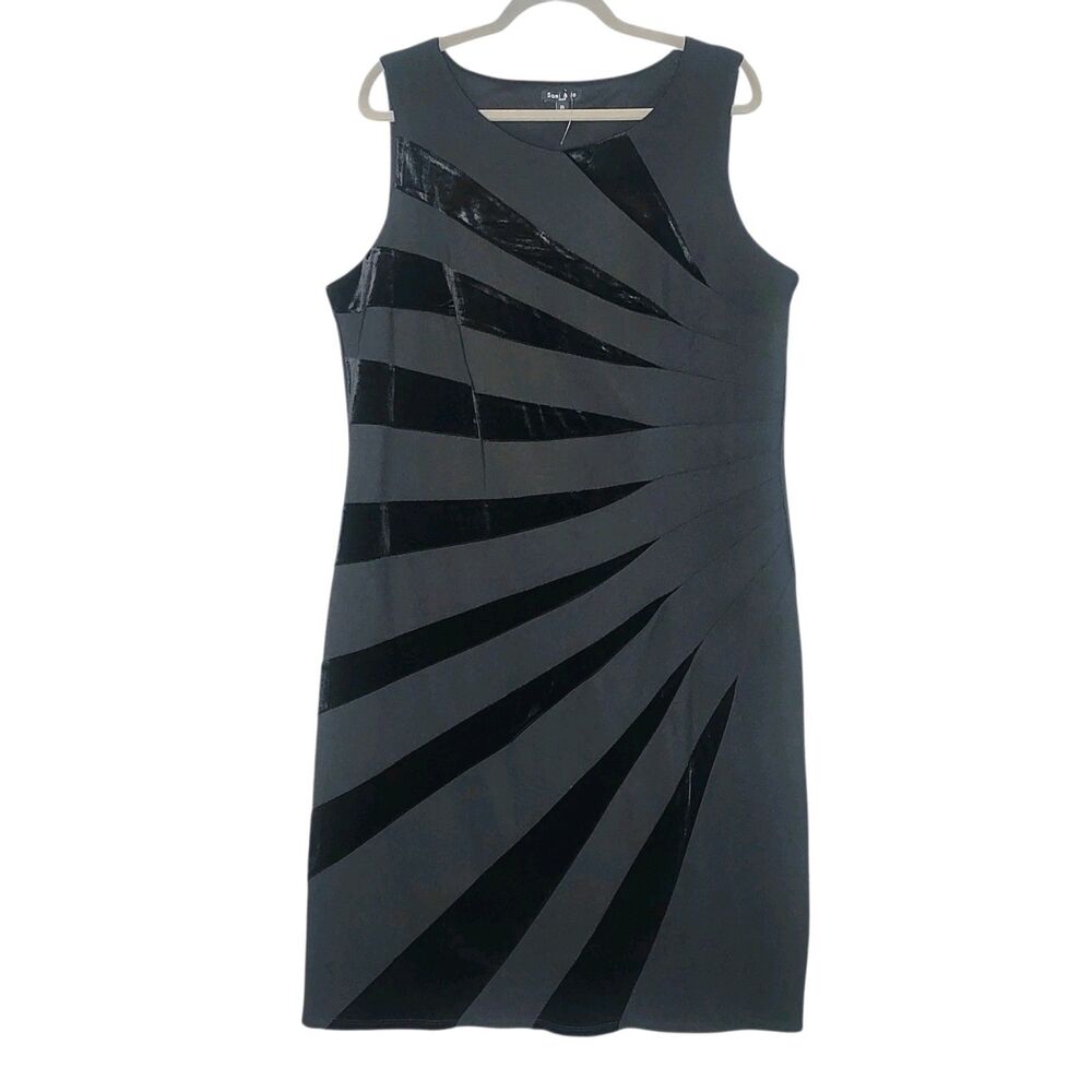 Sami & Jo Plus 2X Black Velvet Sunburst Chevron Whimsigoth LBD Sleeveless Sheath